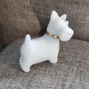 Avon White Terrier Dog Glass Cologne Bottle with Gold Collar